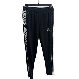 Adidas Mens Black Tapered Joggers With Bold Side Logo Stripes Athleisure Gym